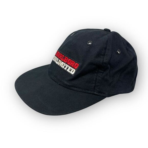 Vintage 90s Marlboro Unlimited Baseball Strapback Hat Cap Black 1995 Falcon OSFM - Picture 1 of 10